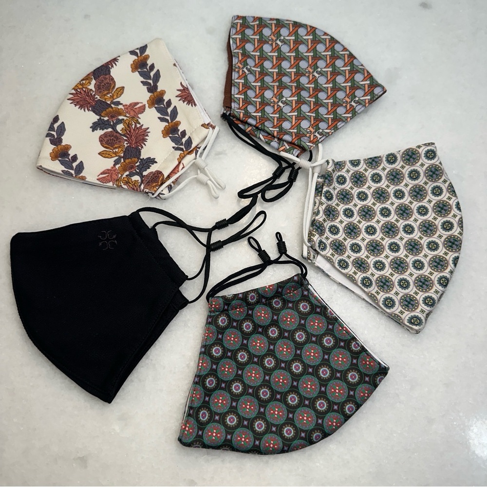 Set of 5 Tory Burch Silky Face Masks Logo Floral Geometric Adjustable Wire SET#3